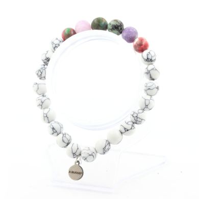 African Turquoise + Matte purple mica + Red green jasper + Howlite Bracelet 8 mm Beads.