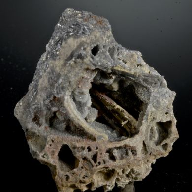 Klebelsbergite on Stibiconite with Stibnite, Quartz etc.
