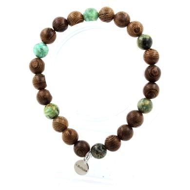 Turquoise from Peru + wood Bracelet 8 mm Beads.