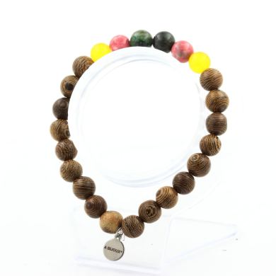 Emerald from Zambia + Yellow agate + red green Jasper + wood Bracelet 8 mm Beads.