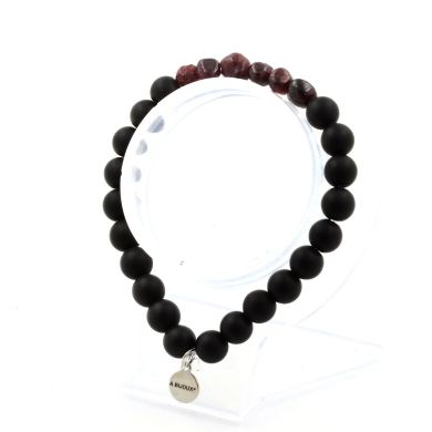 Garnet from Mozambique+ Matte Black Onyx 8 mm beads Bracelet.