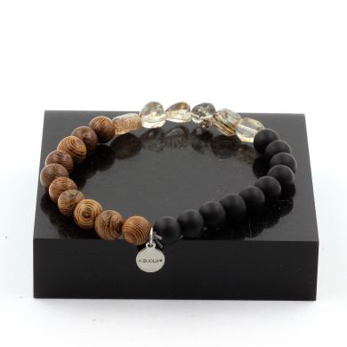 Super Seven (Melody's Stone) from Brazil + Matte black Onyx + wood Bracelet 8 mm Beads.