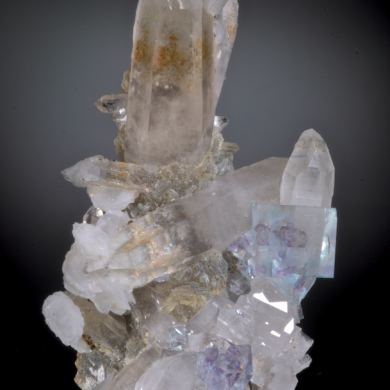 Fluorite on Quartz with Calcite