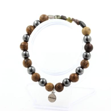 Multicolor Tourmaline from Brazil + Hematite + wood 8 mm beads Bracelet.