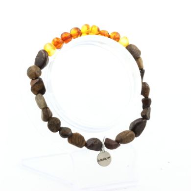 Genuine Baltic Sea Amber + Boulder Opal from Australia Bracelet. Customizable Size.