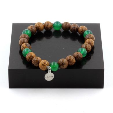 Green agate + wood Bracelet 8 mm Beads.