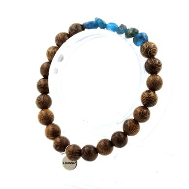 Blue Apatite from Brazil + wood Bracelet 8 mm Beads.