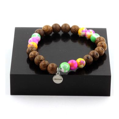 Pink Green Jasper + Purple Yellow Jasper + Yellow Pink Jasper + Wood Bracelet 8 mm Beads.