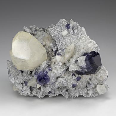 Fluorite with Quartz, Calcite