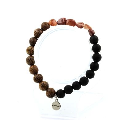 Red rutilated Quartz from Brazil + Matte Black Onyx + wood Bracelet 8 mm Beads.