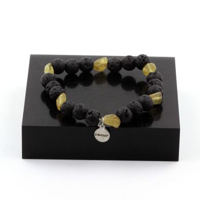 Yellow Apatite from Madagascar + Lava Bracelet 8 mm Beads.