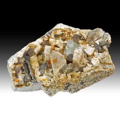 Fluorite with Quartz, Spessartine, Microcline