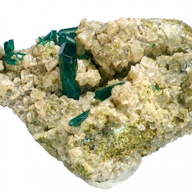 Dioptase, calcite