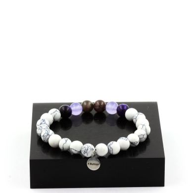 Ruby from Mogok, Burma, Myanmar + Lavender Chalcedony + Purple Tiger’s Eye + Howlite Bracelet 8 mm Beads.