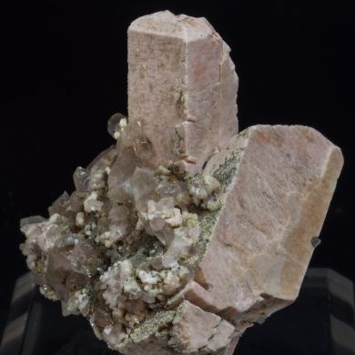 Microcline with Quartz (variety smoky) and Epidote-Clinozoisite