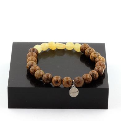 Yellow Calcite from UK + wood Bracelet 8 mm Beads.