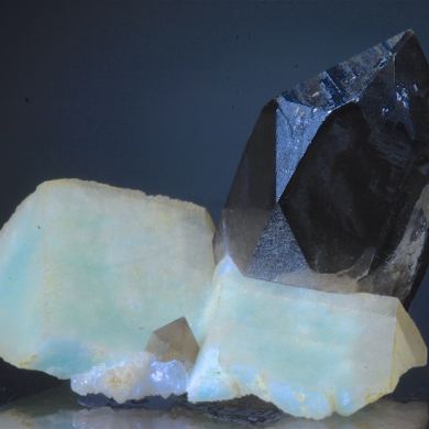 Smoky Quartz on Microcline (Amazonite)