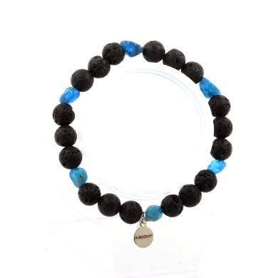 Blue Apatite from Brazil + Lava Bracelet 8 mm Beads.