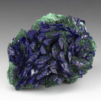 Azurite on Malachite after Azurite