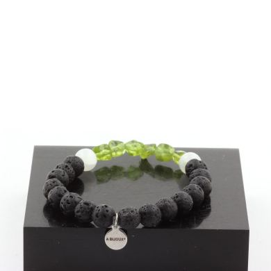 Peridot from Myanmar (Burma) + Selenite from Morocco + Lava 8 mm beads Bracelet.