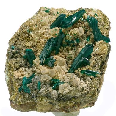 Dioptase, calcite