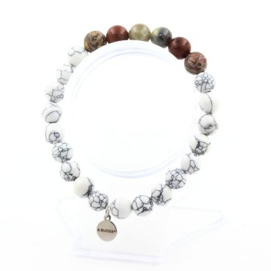 Sapphire from Mogok, Burma, Myanmar + Leopard Jasper + Mahogany Obsidian + Howlite 8 mm beads Bracelet.