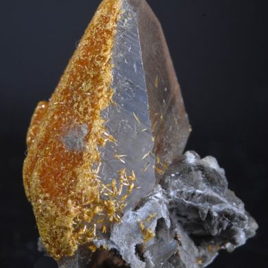Orpiment on Calcite crystal