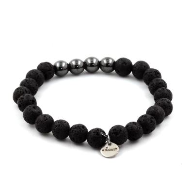 Lava + Hematite Bracelet 8 mm Beads.