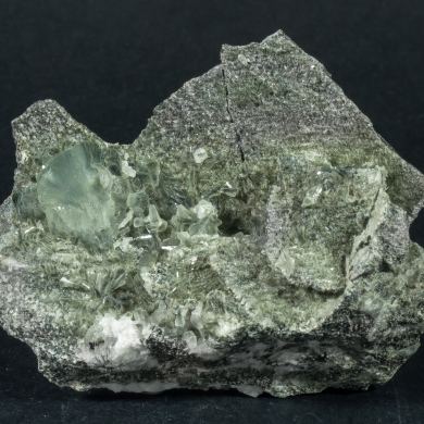 Prehnite with Epidote and Actinolite (variety byssolite)