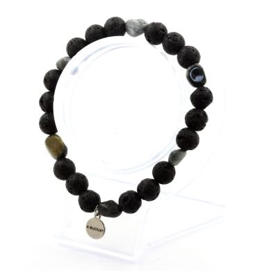 Hawk's Eye from South Africa + Lava Bracelet 8 mm Beads.