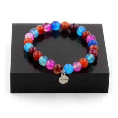 Banded Agate + Pink Banded Agate + Blue Banded Agate Bracelet 8 mm Beads.