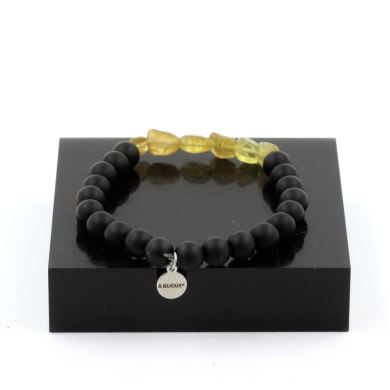 Yellow Apatite from Madagascar + Matte Black Onyx Bracelet 8 mm Beads.