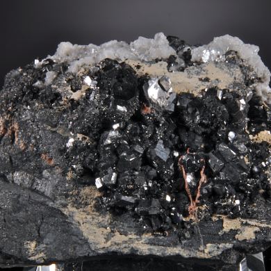 Braunite (exceptional) with Andradite, Calcite