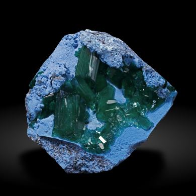 Dioptase on Plancheite