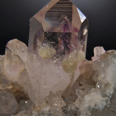 Amethyst (gem clear phantom) with Prehnite and Lepidochrosite