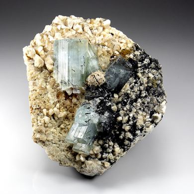 Beryl var. Aquamarine with Schorl, Feldspar