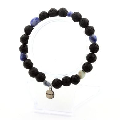 Blue Jasper from South Africa + Lava Bracelet 8 mm Beads.