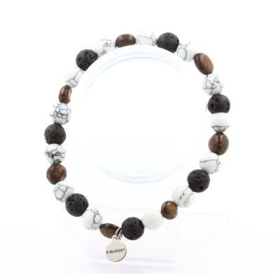 Bronzite from Brazil + Lava + Howlite 8 mm beads Bracelet.