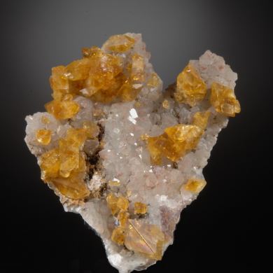 Barite (gemmy golden) on Quartz w. Fluorite