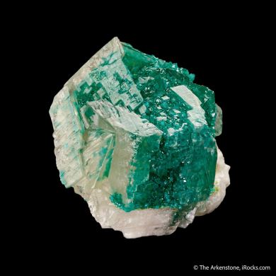 Dioptase on and included in Calcite