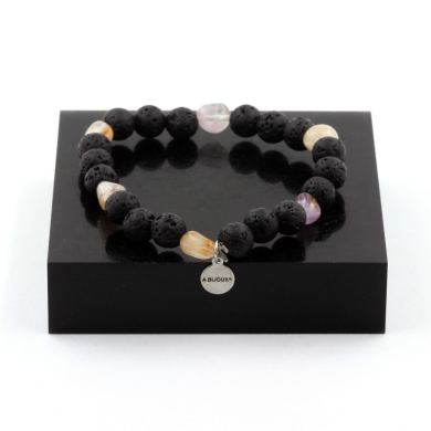 Quartz Amethyst Rutile from Brazil + Lava Bracelet 8 mm Beads.