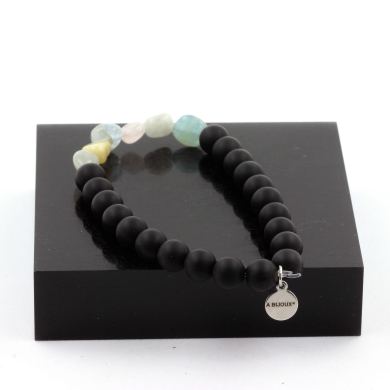 Beryl Morganite from Brazil + Matte Black Onyx Bracelet 8 mm Beads.