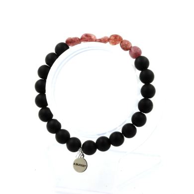 Ruby from Brazil + Matte Black Onyx Bracelet 8 mm Beads.