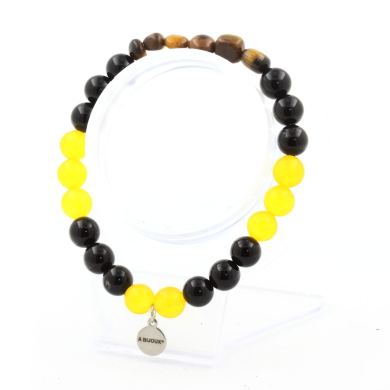 Tiger's Eye from South Africa + Yellow Agate + Black Agate 8 mm beads Bracelet.