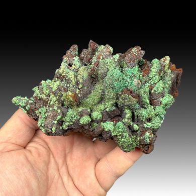 Adamite with Conichalcite on Goethite after Calcite