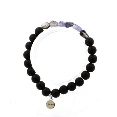 Iolite Cordierite from Madagascar + Matte Black Onyx Bracelet 8 mm Beads.