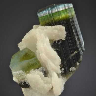 Elbaite - unusual color zoning, on Clevelandite