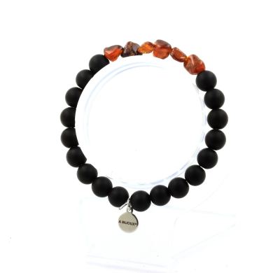 Spessartine Garnet from Mozambique + Matte Black Onyx Bracelet 8 mm Beads.