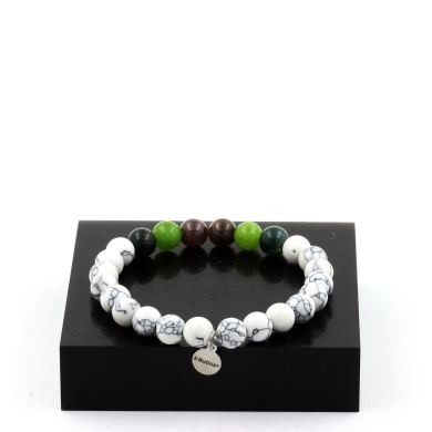 Ruby from Mogok, Burma, Myanmar + Peridot + Moss Agate + Howlite Bracelet 8 mm Beads.