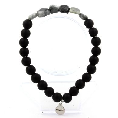 Hawk's Eye from South Africa + Matte Black Onyx Bracelet 8 mm Beads.